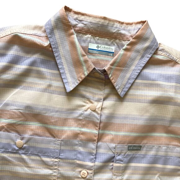 Columbia Silver Ridge Short Sleeve Shirt Omni-Shade Utility Pocket Pink Stripe - Picture 3 of 8